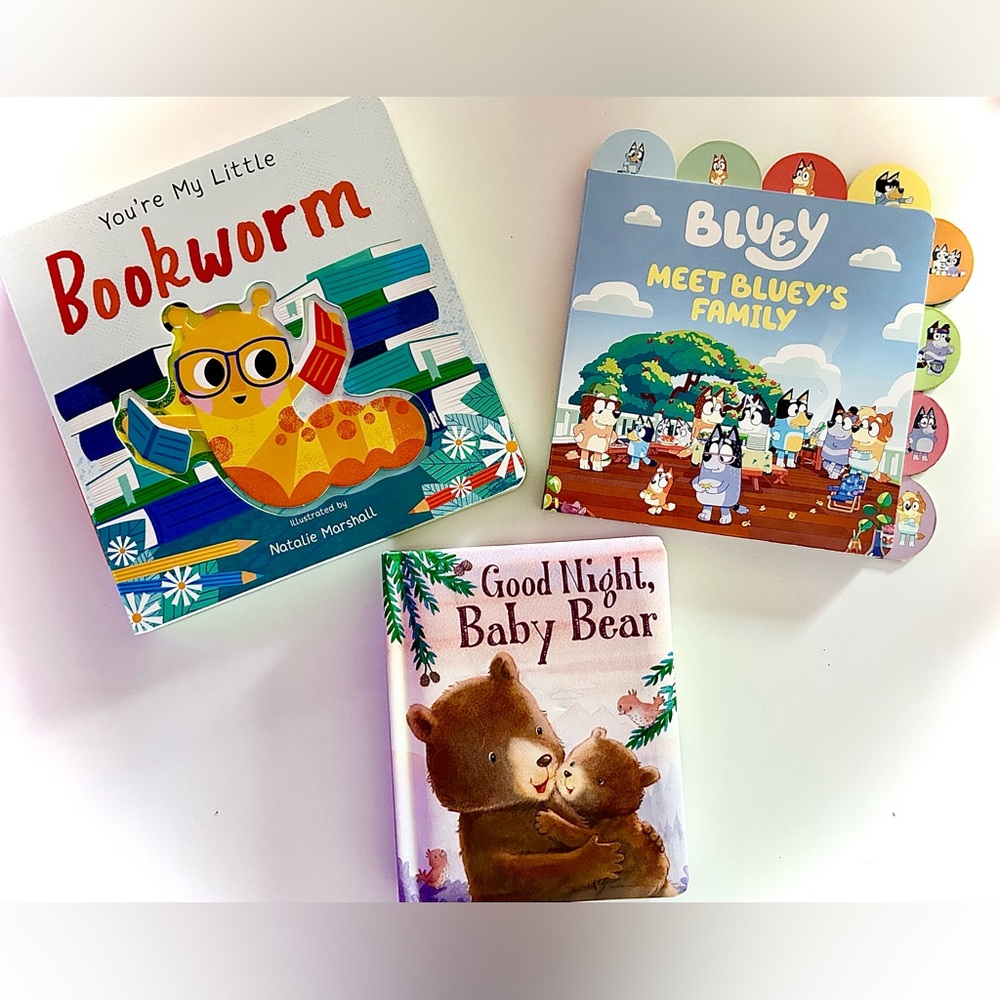 3 board book bundle,Meet Bluey’s Family, Bookworm,Goodnight Baby Bear NEW 3-pack
